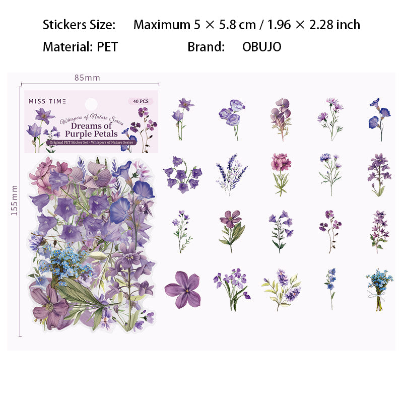 40 Pcs Flower Botanical PET Stickers ZRXY