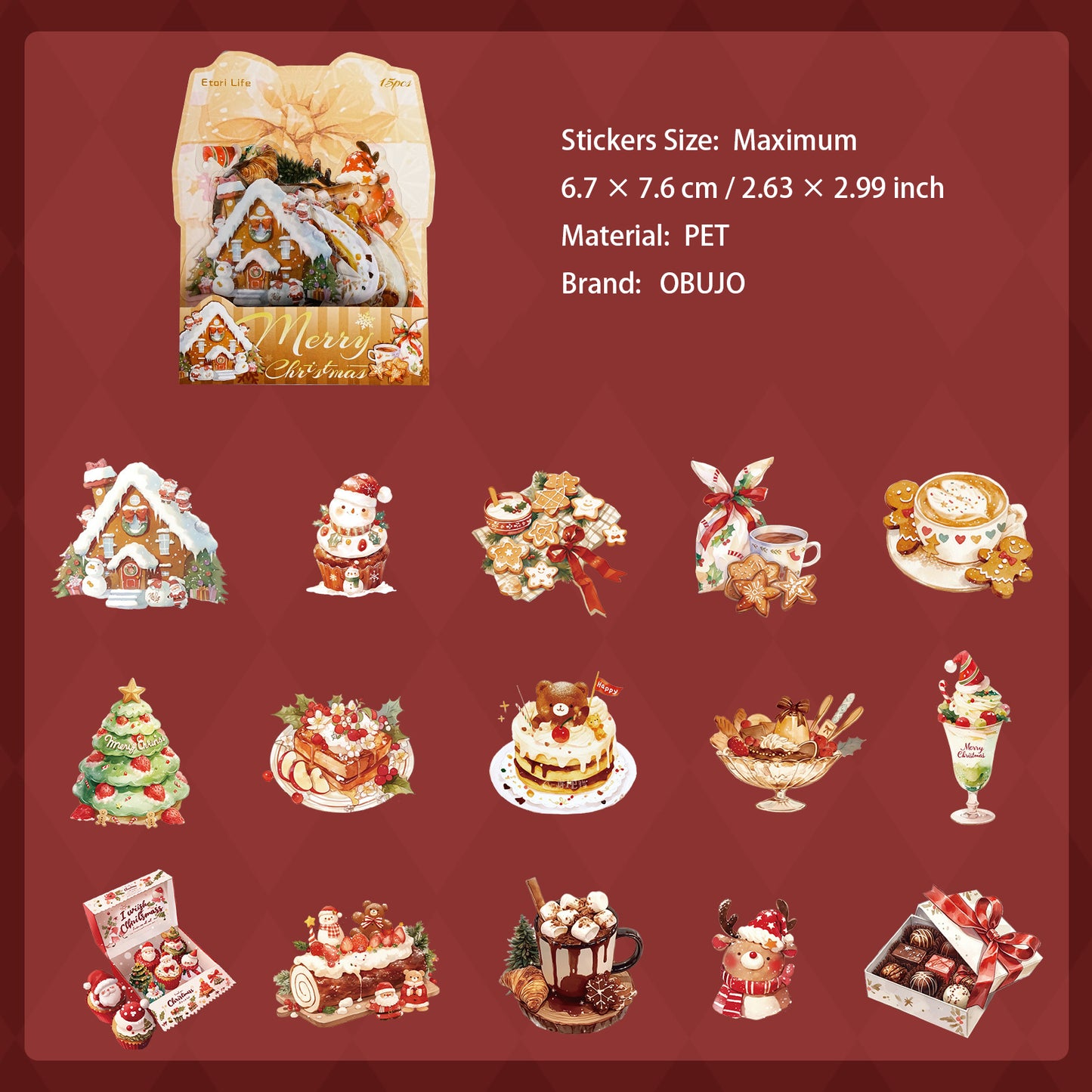 15 Pcs Christmas PET Stickres SDJXY