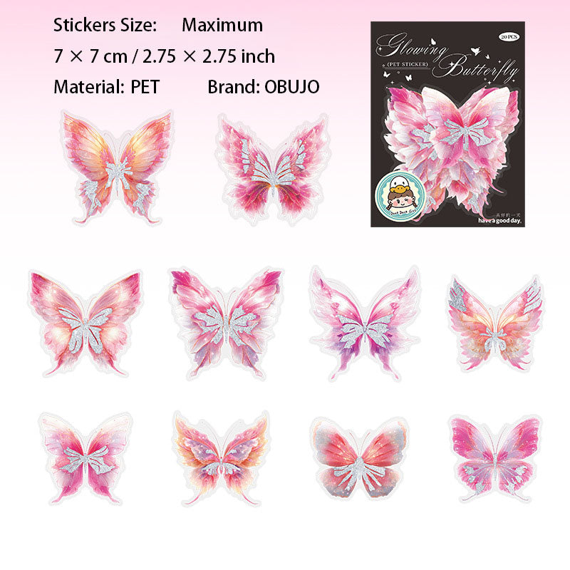 20 Pcs Butterfly PET Stickers LGHD