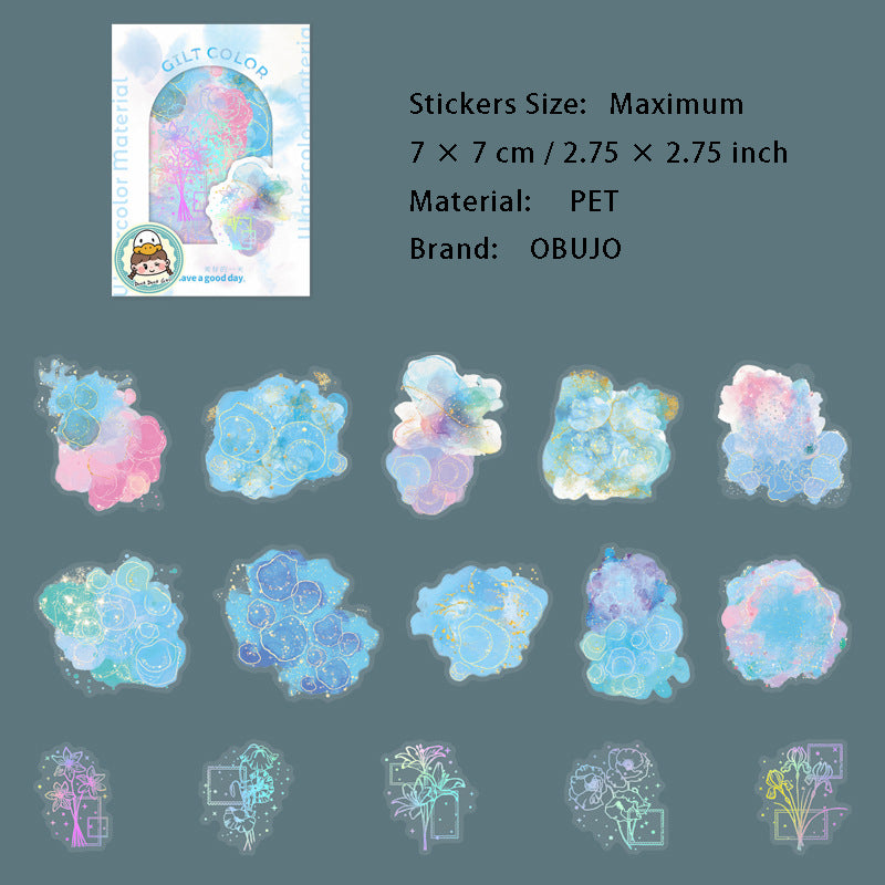 15 Pcs Watercolor Blooming PET Stickers LJXL