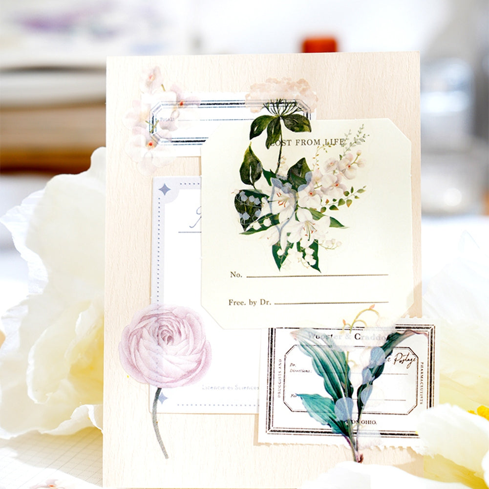 100 Pcs Watercolor Botanical Flowers Stickers - Camelia