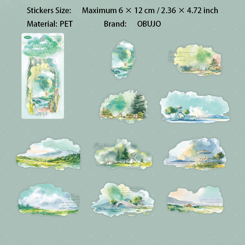 10 Pcs Cloud Landscape PET Stickers YCXFJ
