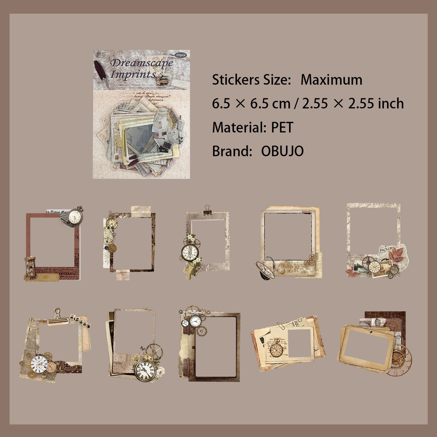 20 Pcs Vintage Frame PET Stickers FSYJ