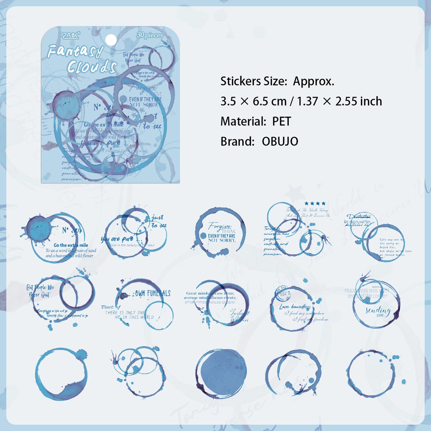 30 Pcs Watercolor Mark PET Stickers YYLG