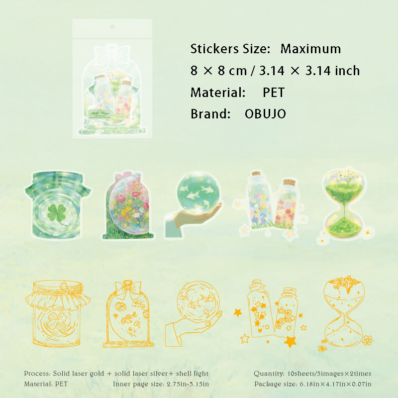10 Pcs Gold Foil Bottle PET Stickers PZYZ