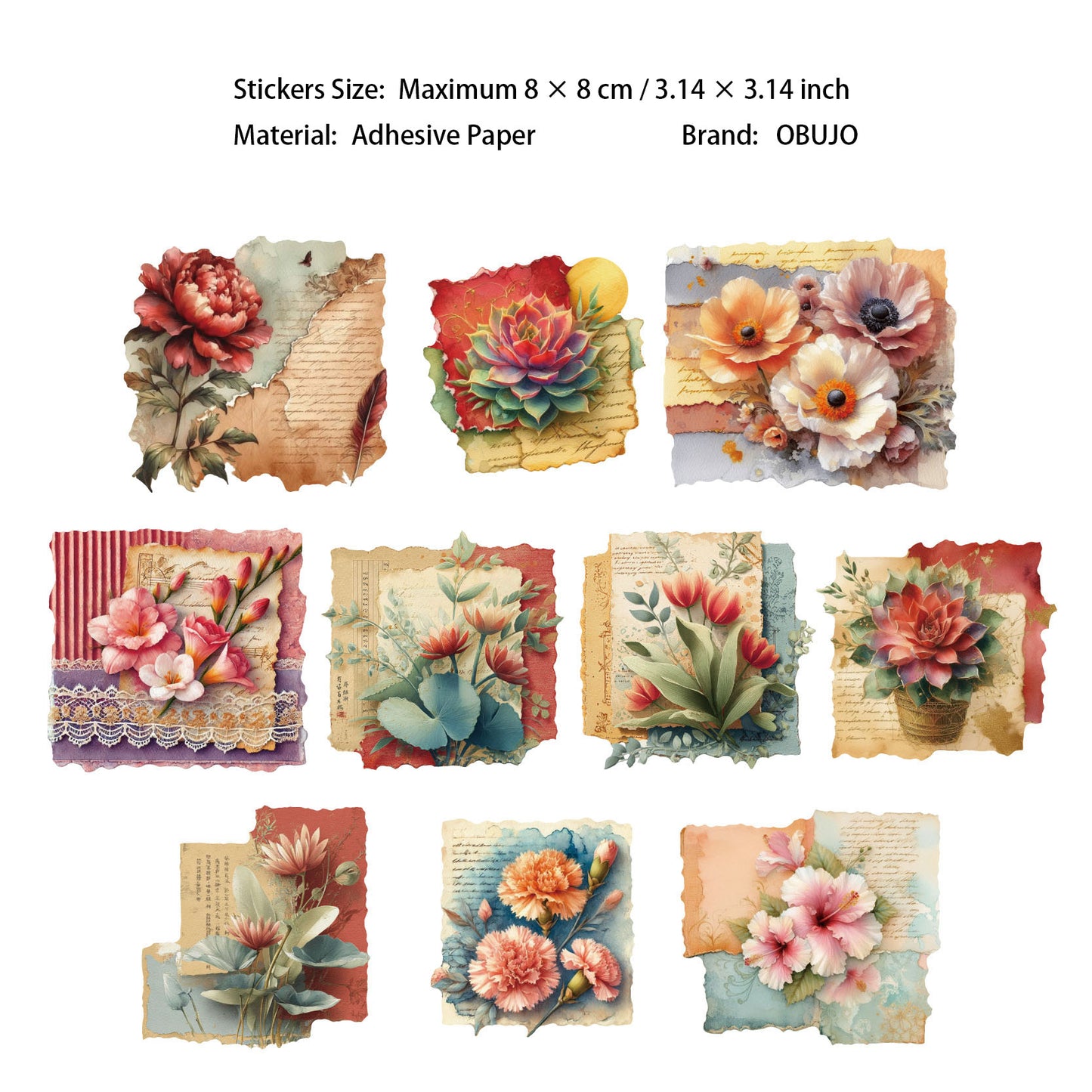 20 Pcs Vintage Flower Journal Paper BQDX