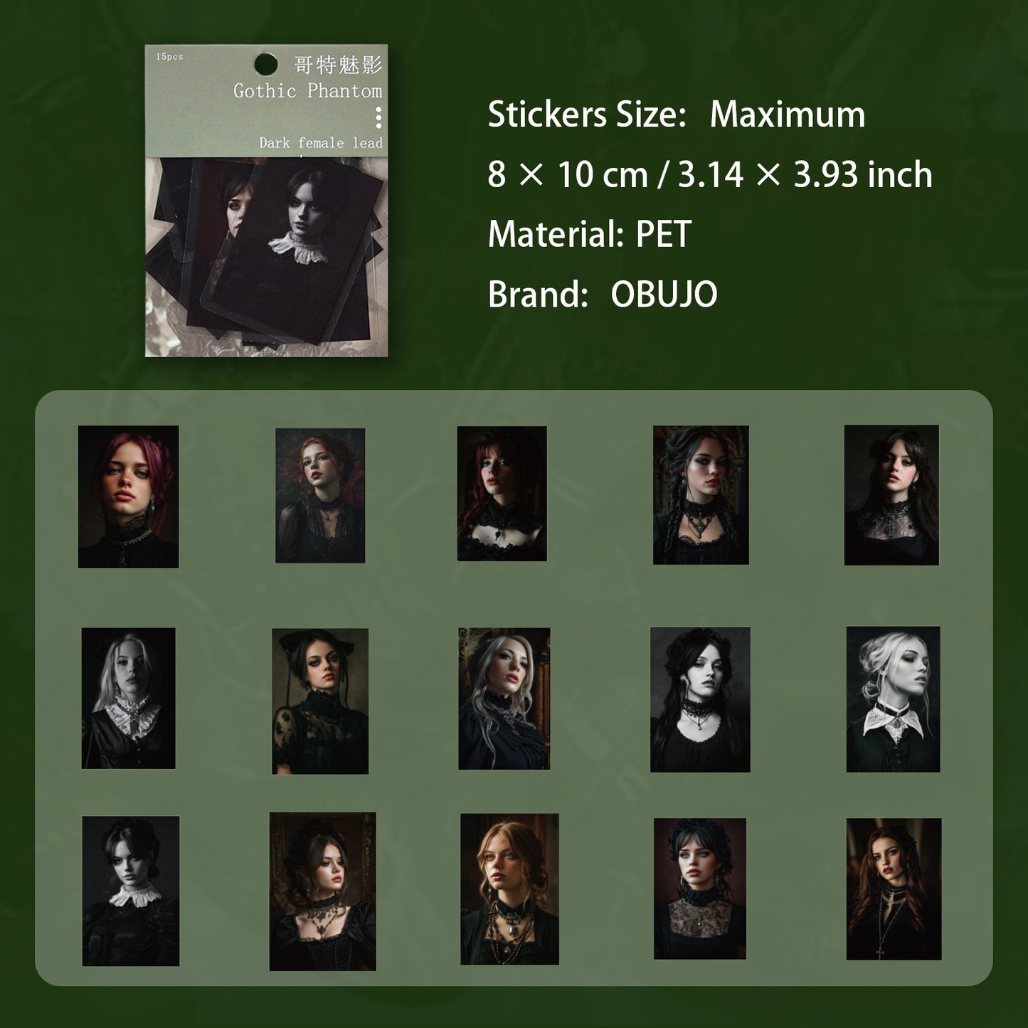 15 Pcs Gothic Dark  Magic PET Stickers GTMY