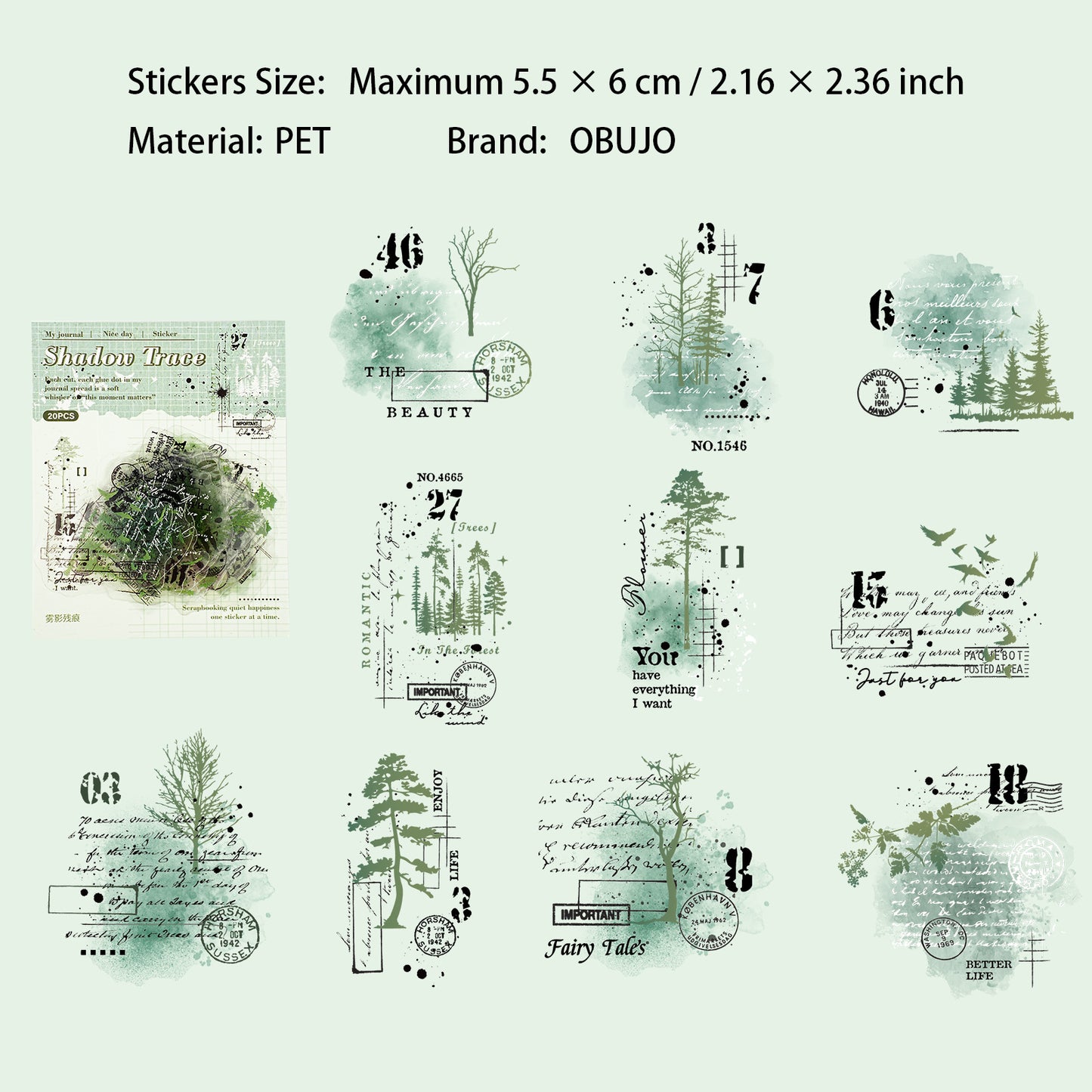 15 Pcs Vintage Collage PET Stickers WYCH