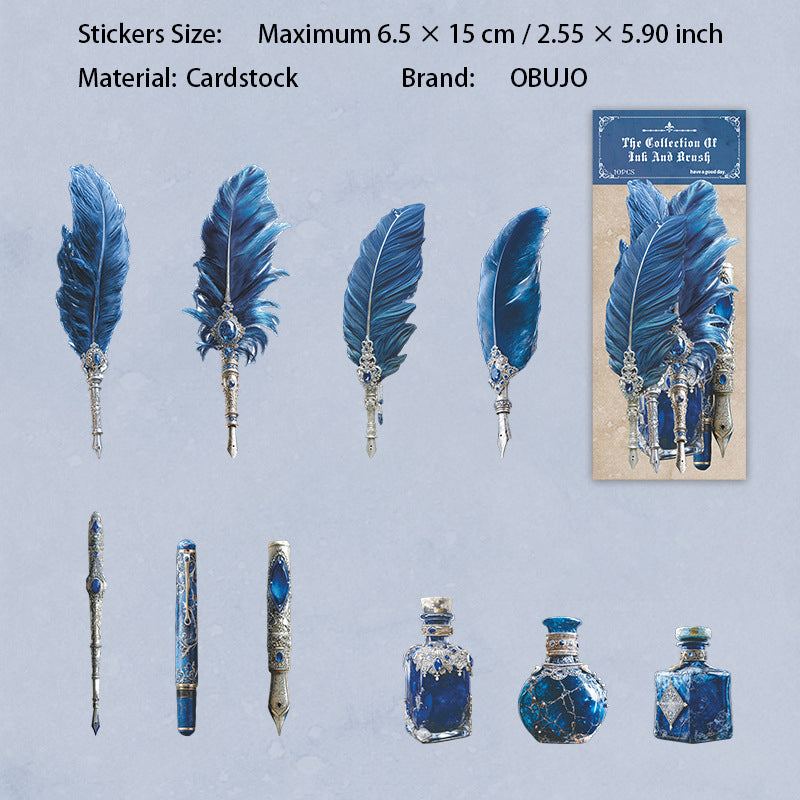 10 Pcs Feather Pen Cardstock Stickers BMZC