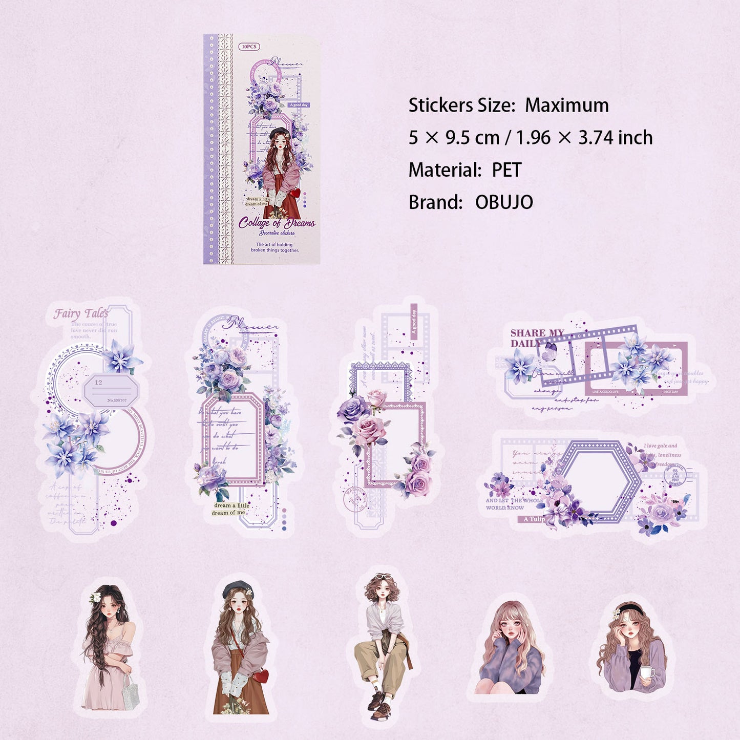 10 Pcs Collage Girl PET Stickers LMJG