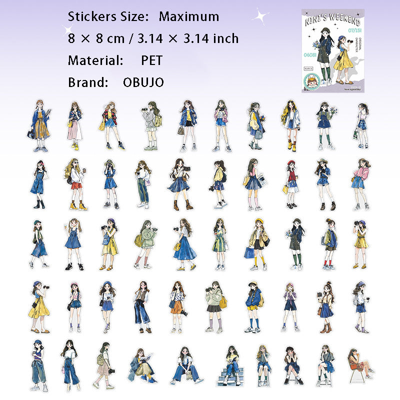 50 Pcs Holiday Girl PET Sitckers NNZM