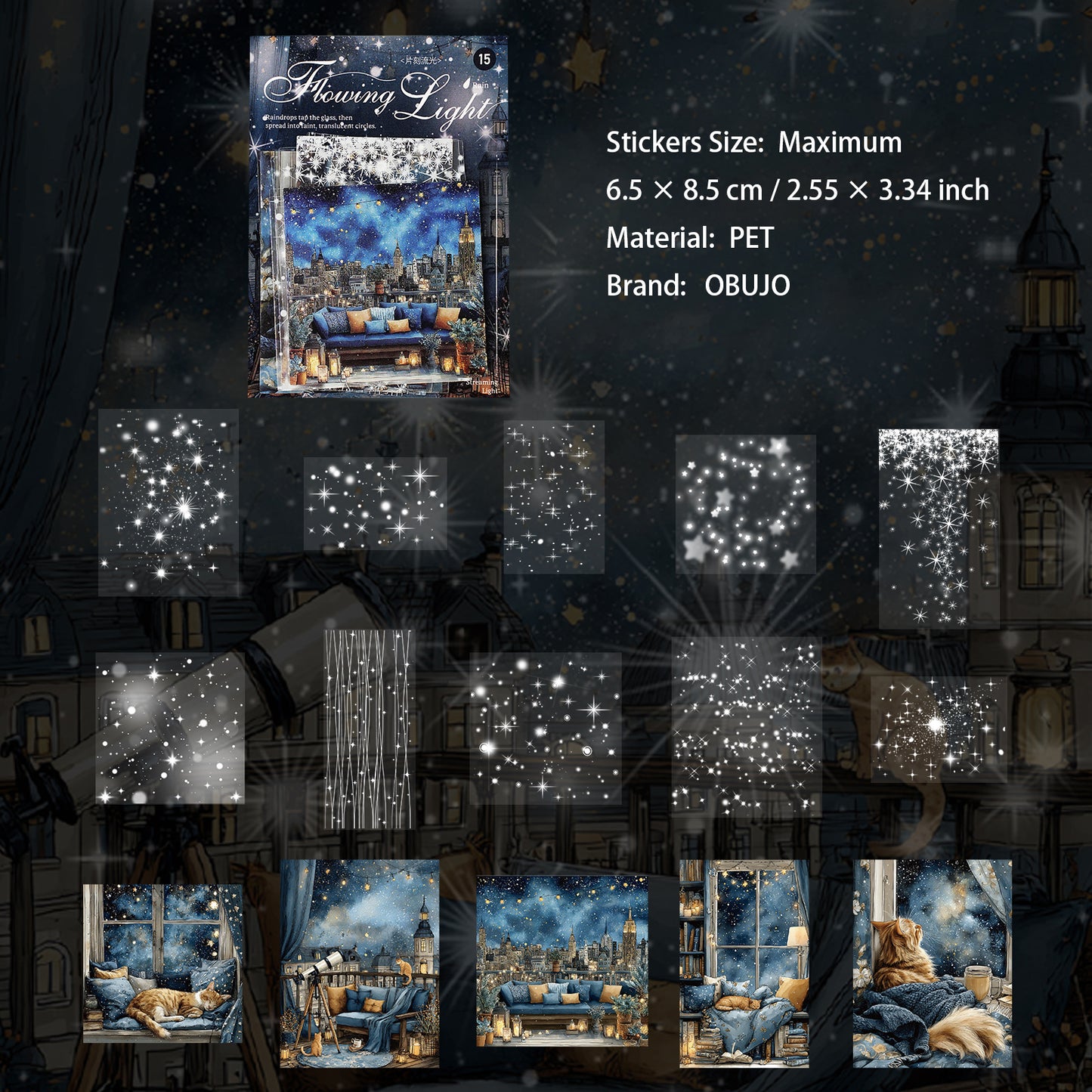 15 Pcs Light Star PET Stickers PKLG