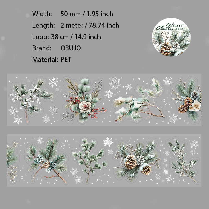 1 Roll Winter Flower PET Stickers Tape DRHH