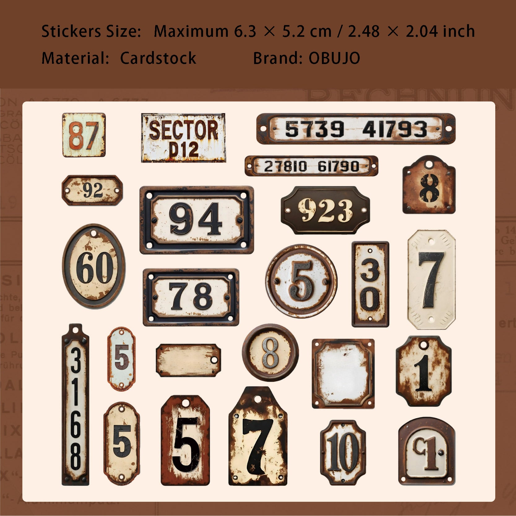24 Pcs Vintage Number Lable Stickers SFXL