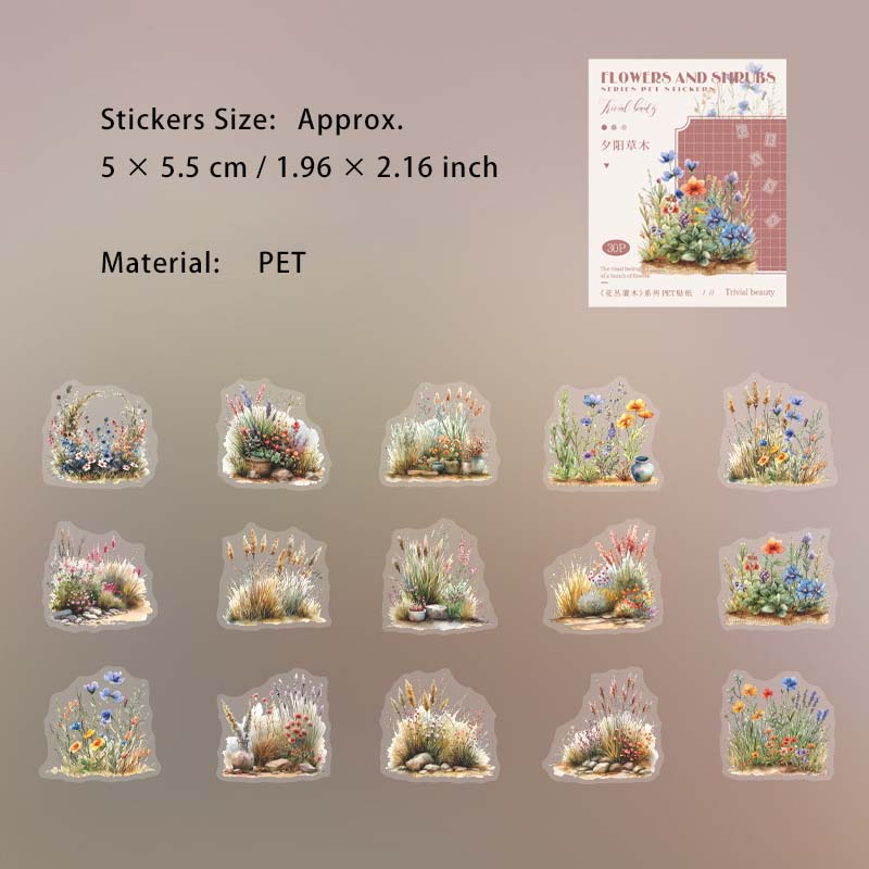 30 Pcs Flower Bush PET Stickers HCGM