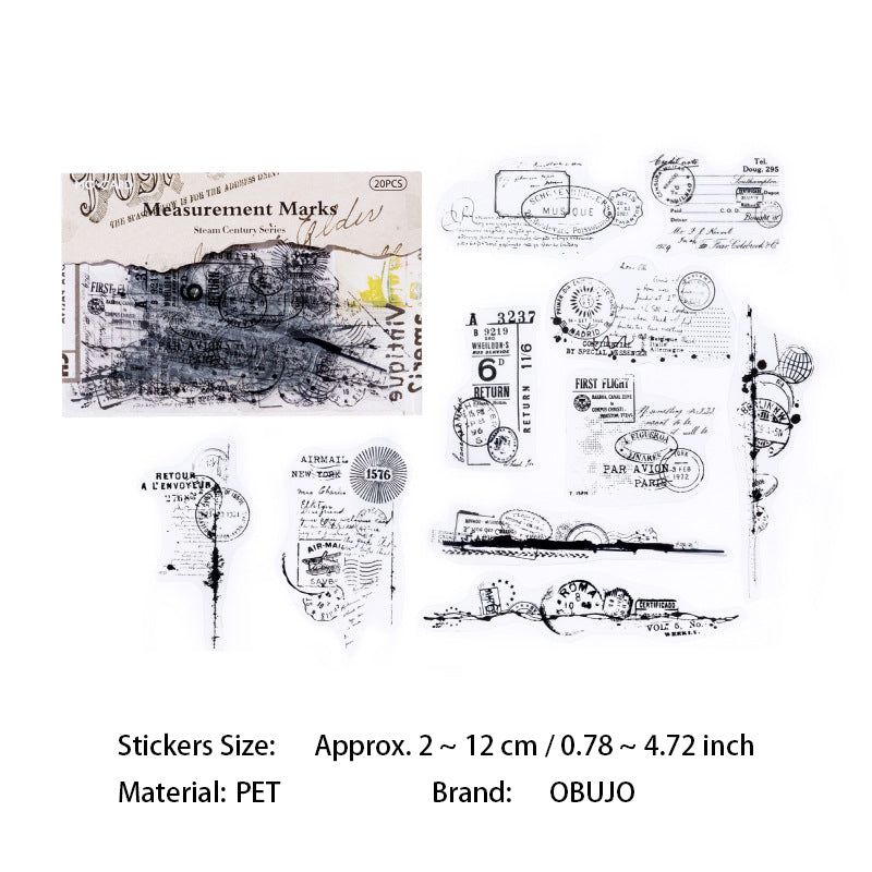 20 Pcs Vintage Steam Age PET Stickers ZQSJ