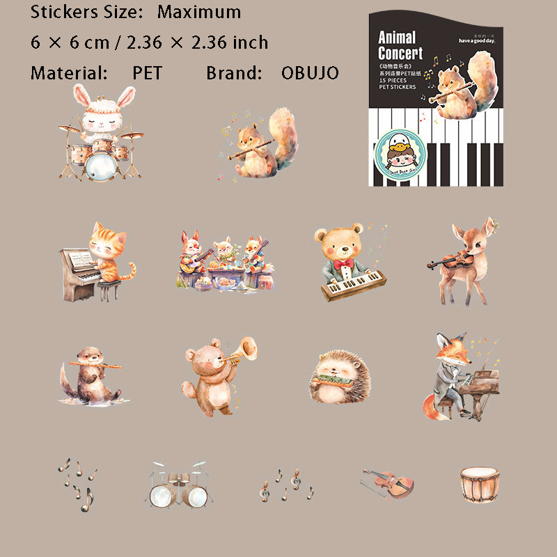 15 Pcs Musical Animal PET Stickers DWYYH