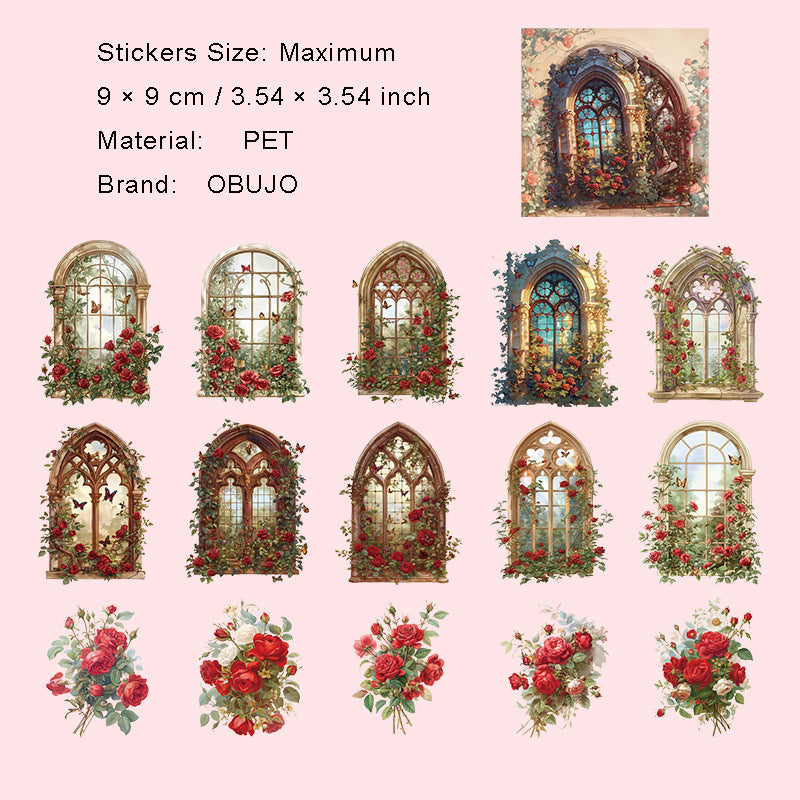 15 Pcs Flower Windows PET Stickers HCQM