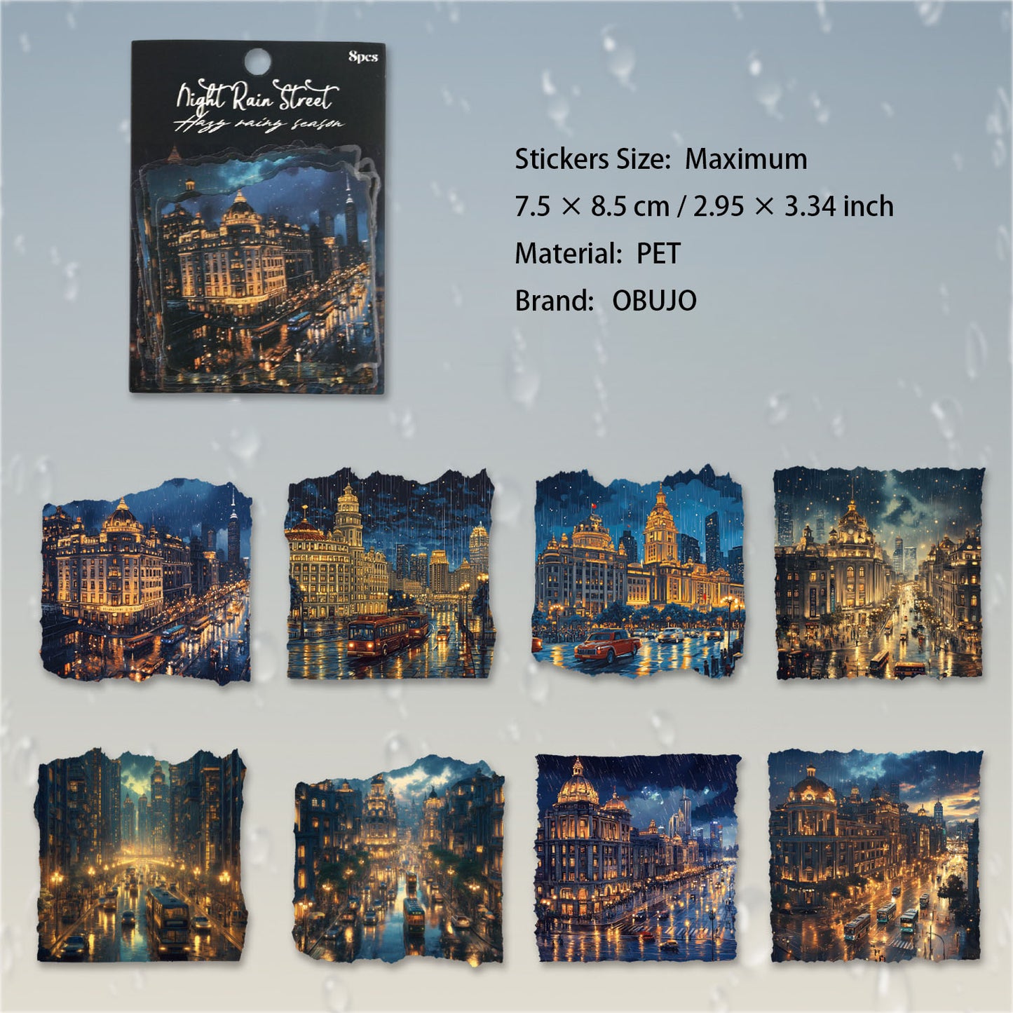 8 Pcs Rainy Season Landscape PET Stickers MLYJ