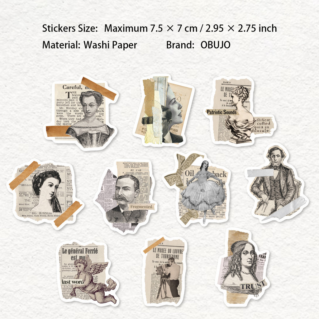 20 Pcs Vintage Newspaper Themed Washi Stickers JBXL