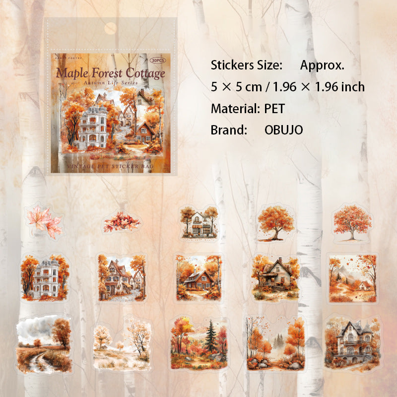 30 Pcs Autumn Landscape PET Stickers QRSH