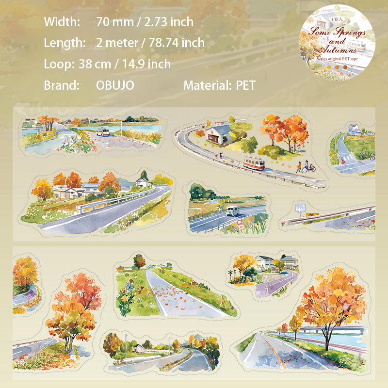1 Roll Seasonal Street Landscape PET Stickers Tape JGYXCQ