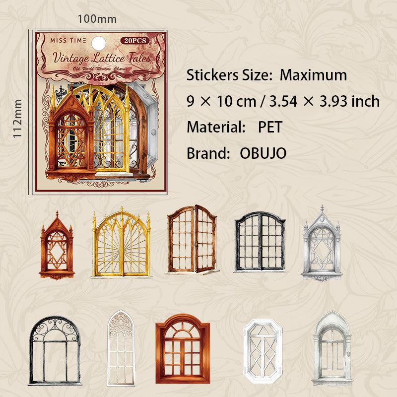 20 Pcs Vintage Window PET Stickers FGGSWY