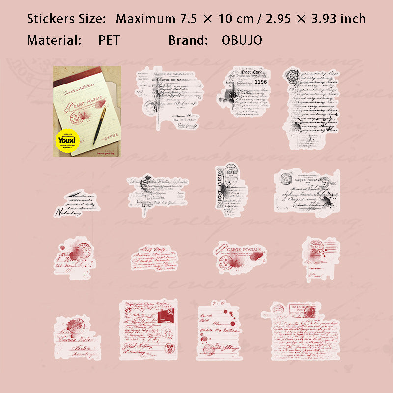 15 Pcs Vintage Letter PET Stickers BBXJ