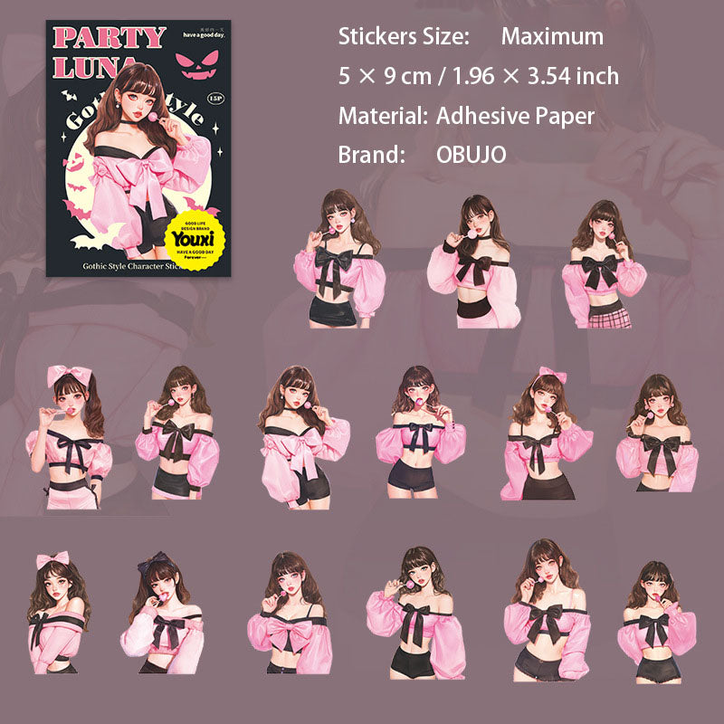 15 Pcs Halloween Party Girl Stickers LNPD
