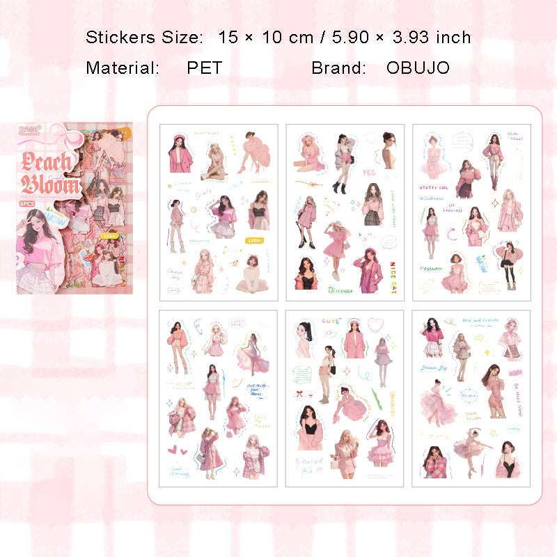 6 Sheets Urban Fashion Girl PET Stickers RGXY