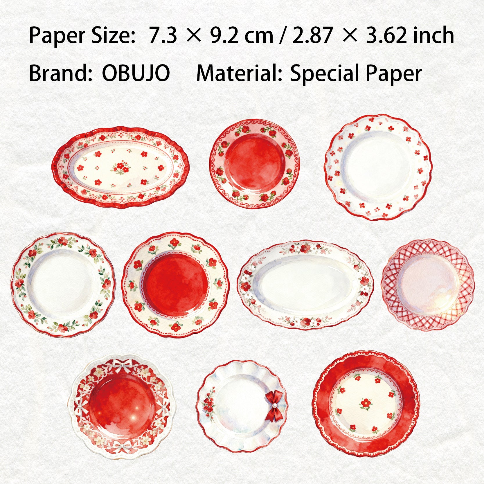10 Pcs Floral Plate Themed Journal Paper CMJX