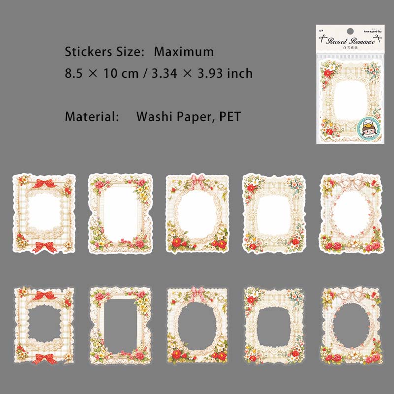10 Pcs Lace Floral Frame Stickers JLLM