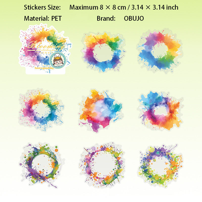 8 Pcs Blooming Flowers Leaf PET Stickers ZFXL