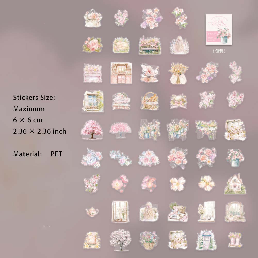 100 Pcs Flower Botanical PET Stickers SJWY