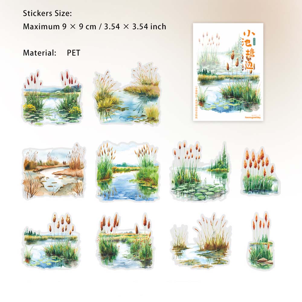 10 Pcs Pond Theme PET Stickers XCTB