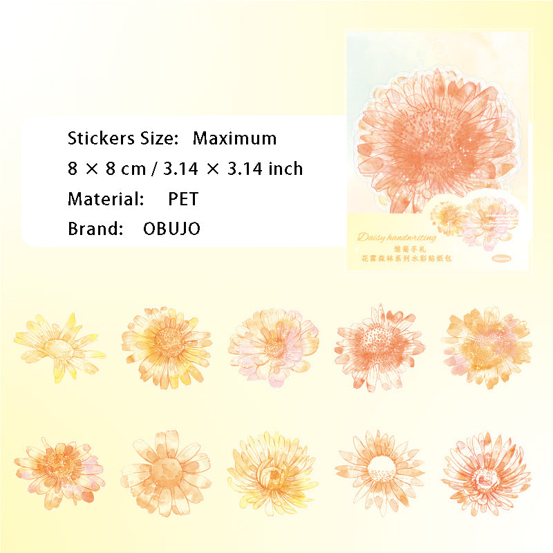 20 Pcs Watercolor Flower PET Stickers HWSL