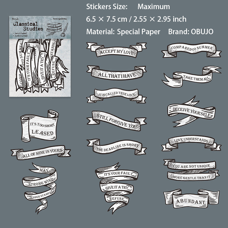 30 Pcs Vintage Words Label Stickers GDJX