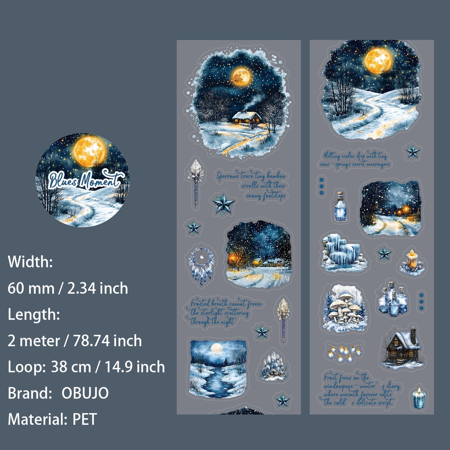 1 Roll Winter Aurora Themed PET Stickers Tape YDCX