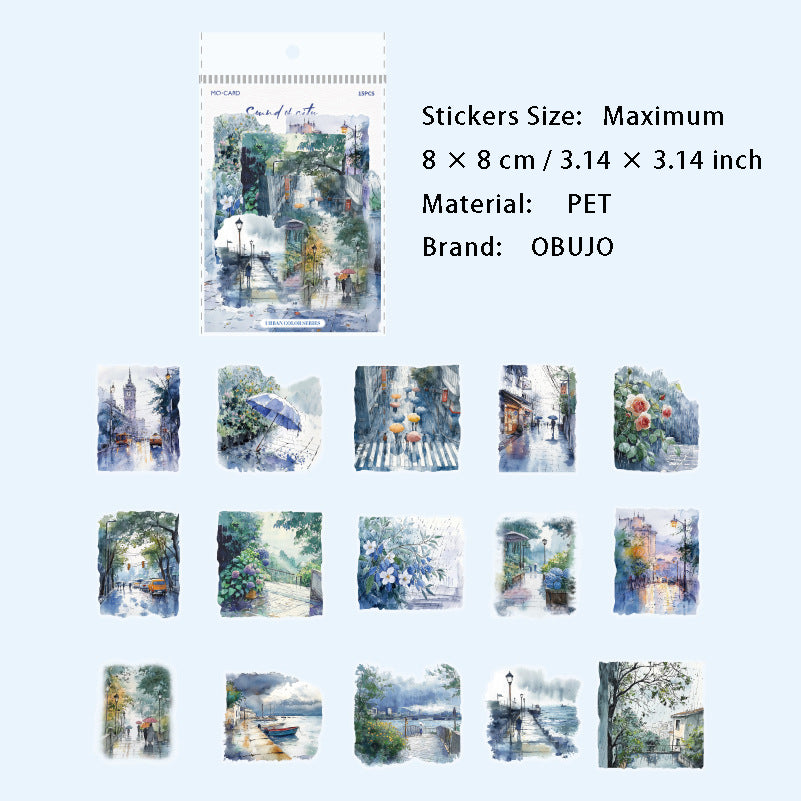15 Pcs Watercolor Landscape PET Stickers CSSC