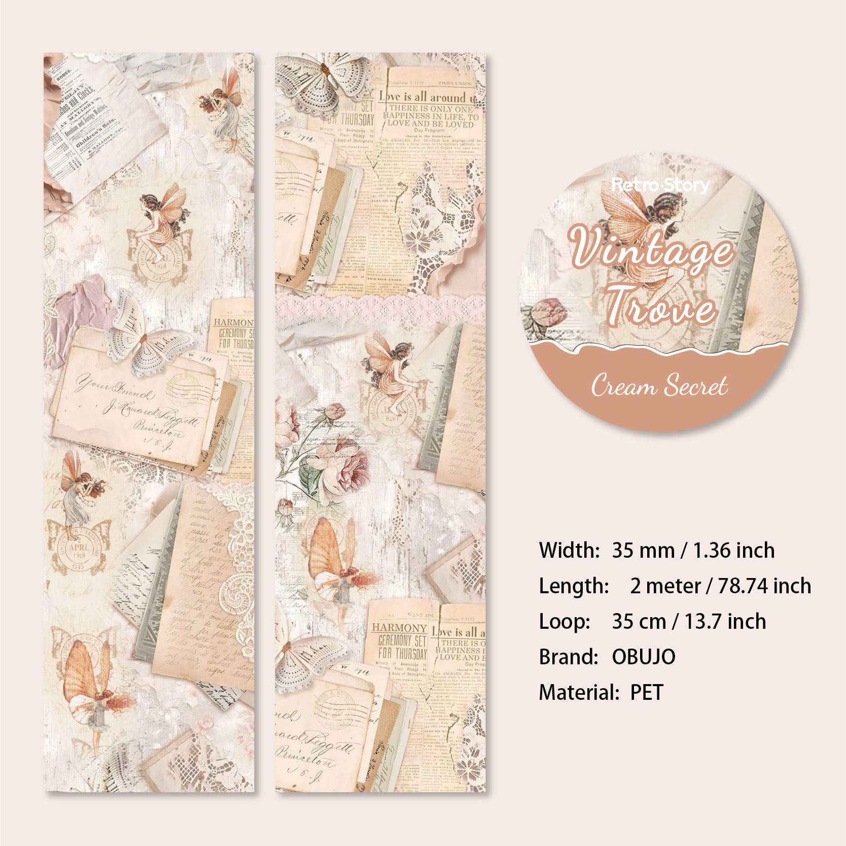 1 Roll Vintage Floral Washi Tape FGMC