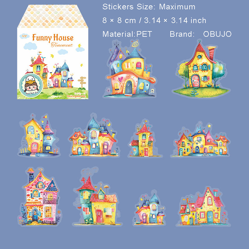10 Pcs Fairy House PET Stickers QQXW