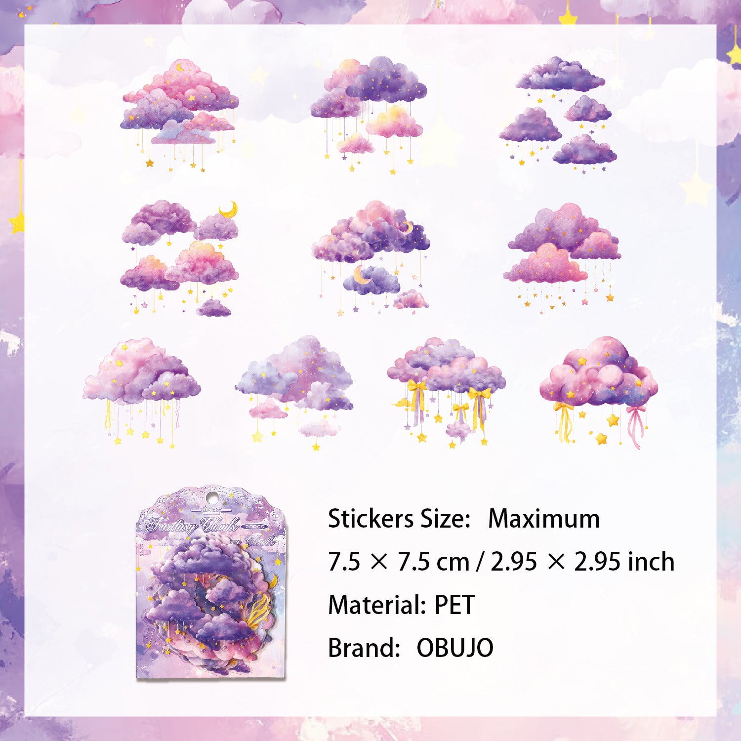 20 Pcs Fantasy Cloud Star PET Stickers MHYC
