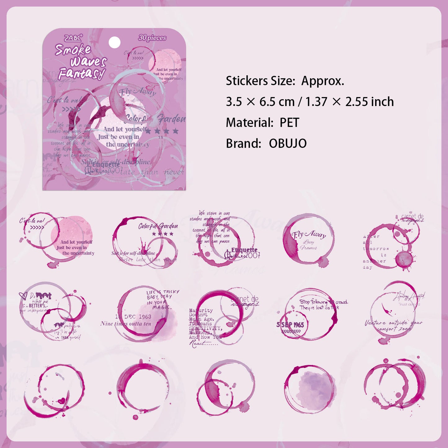 30 Pcs Watercolor Mark PET Stickers YYLG