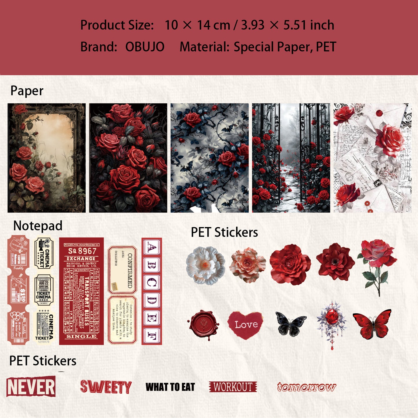 50 Pcs Vintage Floral Journal Paper and Stickers Kit DLHY