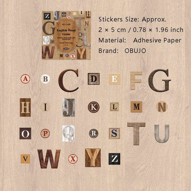 52 Pcs Vintage Alphabet Letter Stickers ZMCLS