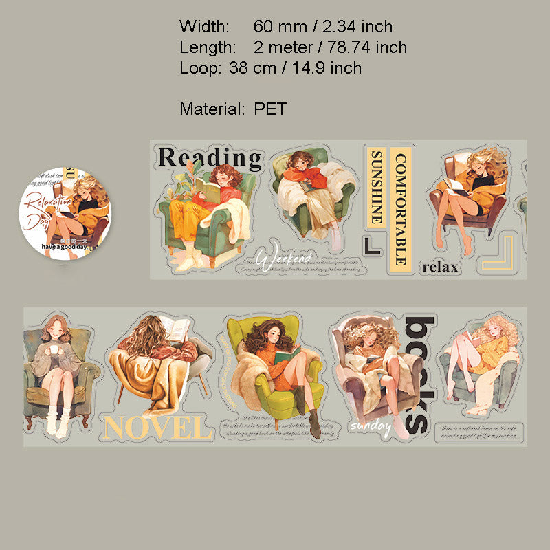 1 Roll Relax Girl Theme PET Stickers Tape FSRXL