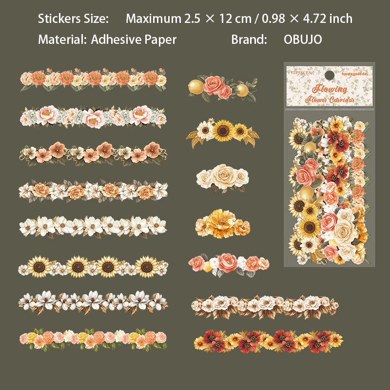 15 Pcs Vintage Flower Stickers LGHL