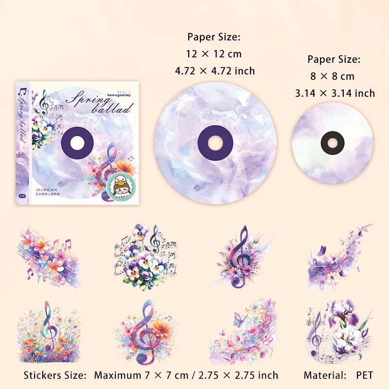 15 Pcs Disc Paper and Flower PET Stickers Kit CTGY