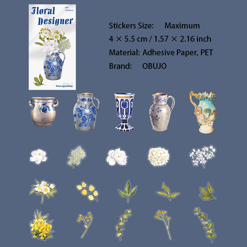 20 Pcs Flower Vase PET Stickers ZYHYS