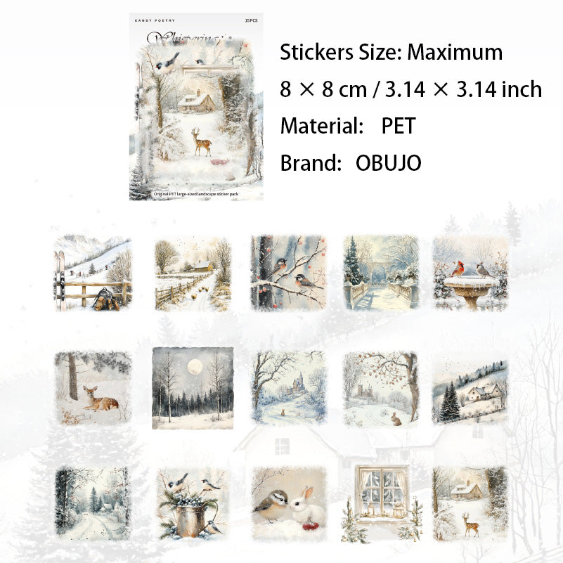 15 Pcs Winter Aurora Themed PET Stickers XJSP